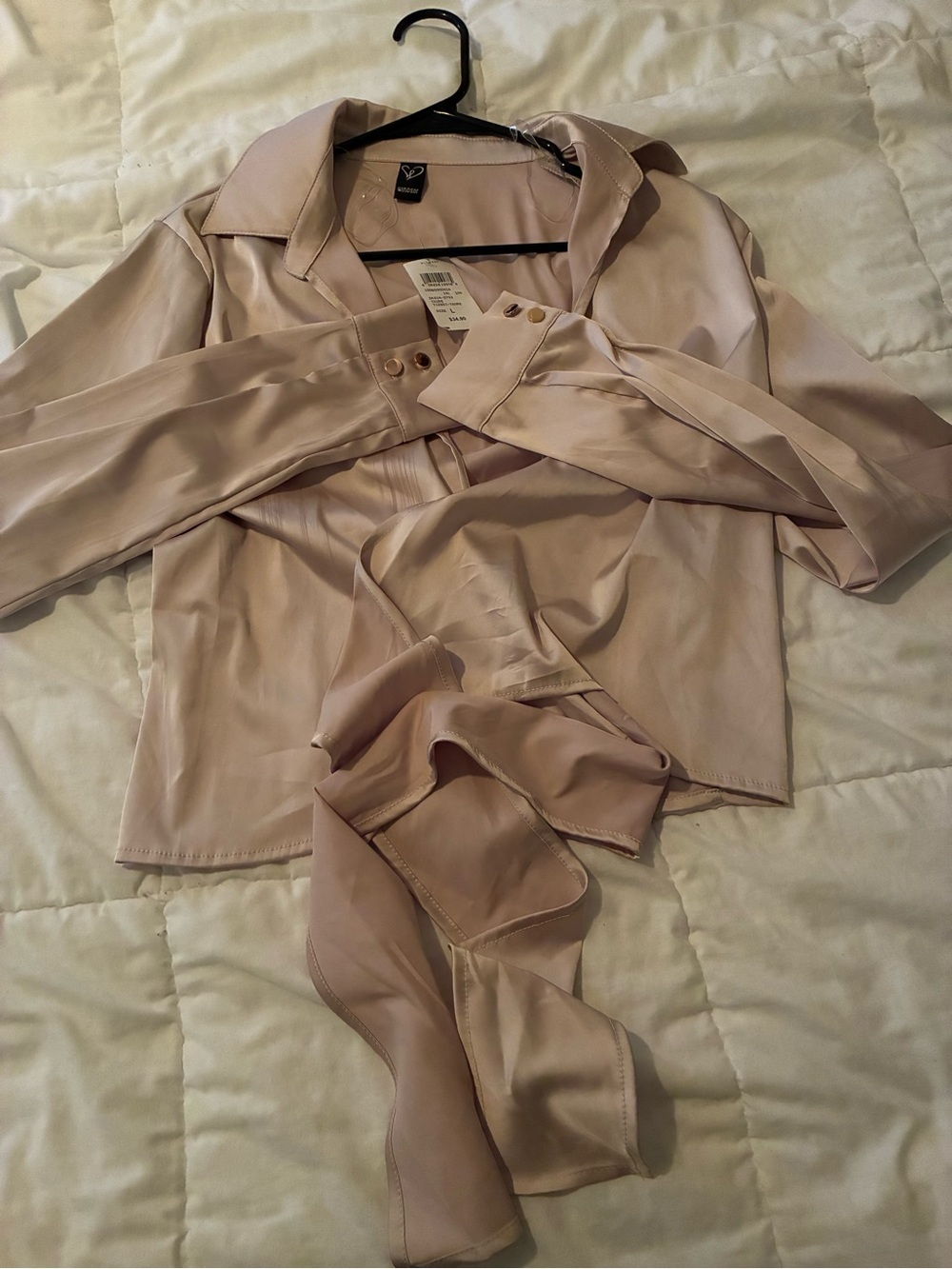Windsor Satin taupe Tie-Neck Blouse